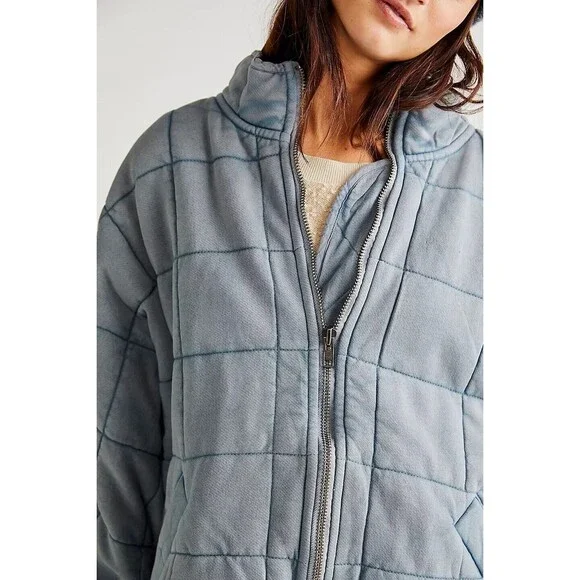 Free People Dolman Quilted Knit Jacket Top Oversized Zip-up Slouchy L NWD 277591